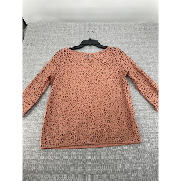 The Loft Shirt Womens Medium Lace Blouse Pink Crochet Pullover Geometric Pattern - Picture 4 of 8